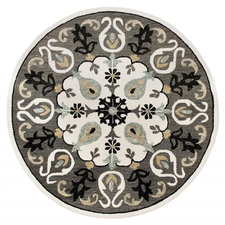 Palacedesigns 5 ft. Round Gray & White Floral Medallion Area Rug PA3659397